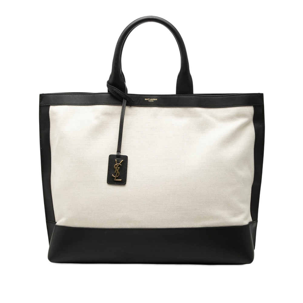 Pre-Loved Saint Laurent Bicolor Canvas and Leather Cabas Tote - Picture 1 of 7
